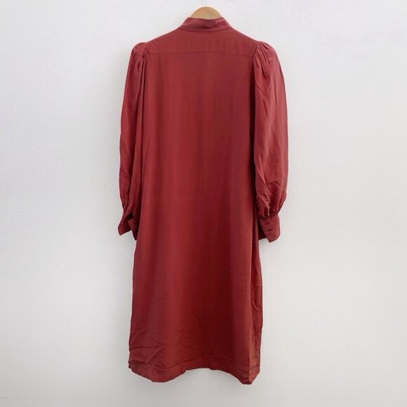 CASSIS Vintage Long Sleeve Button Down 100% Silk Midi Dress Size 6 - Picture 2 of 8